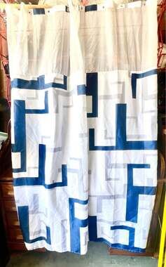 White Blue Gray Geometric Shower Curtain with Liner